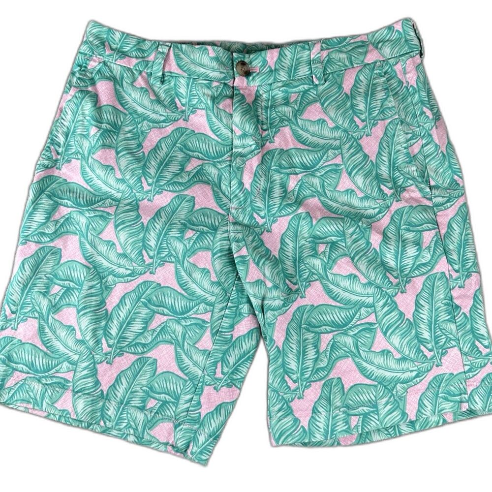Vineyard Vines Shorts Men 32 Shep & Ian Pink Teal Palm Trees Golf Beach